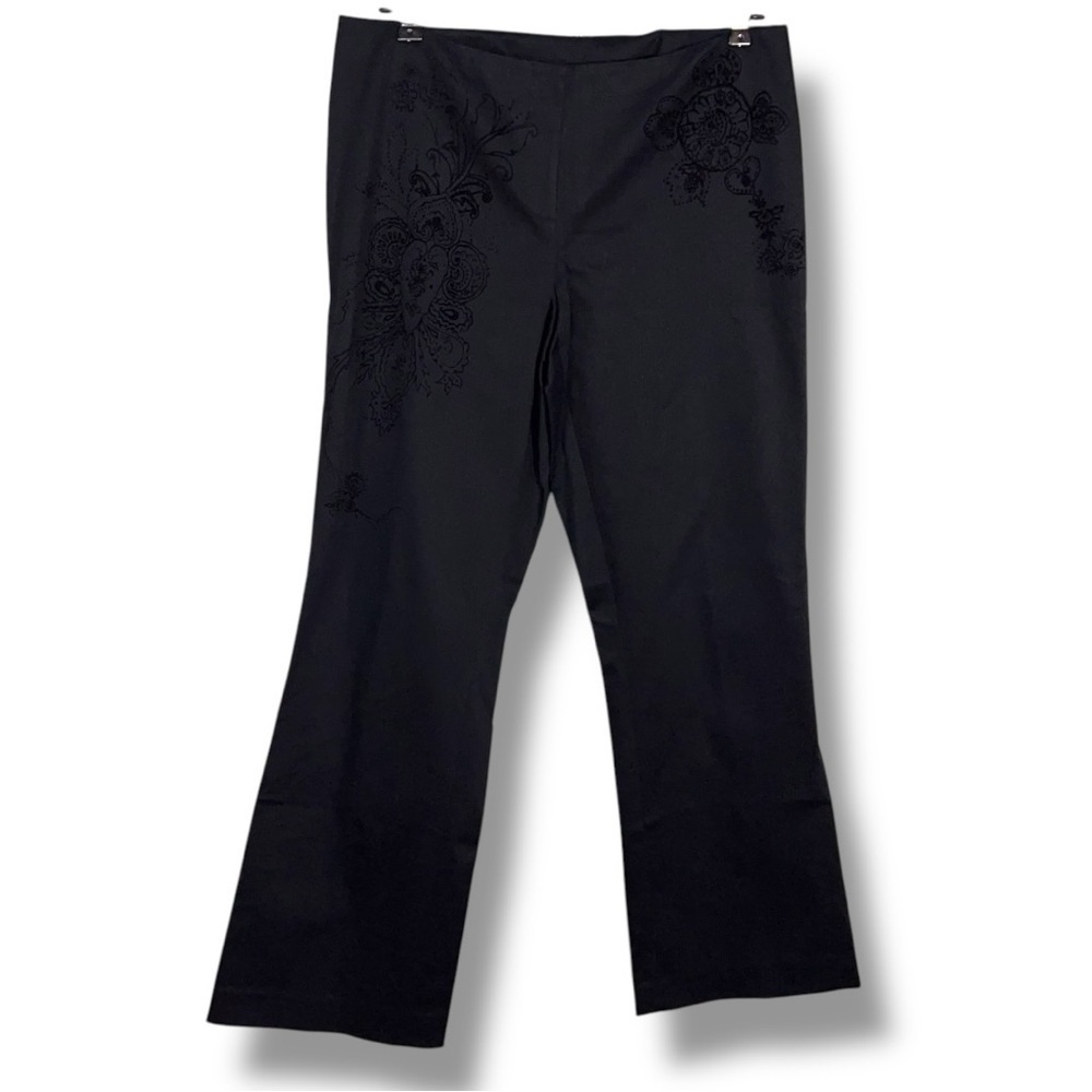 Vintage DKNY City Size 10 Petite Black  Bootcut Pants Velour Accent Y2K